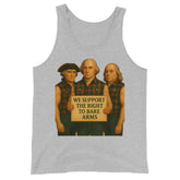 Front view of Founding Fathers "Right to Bare Arms" funny patriotic tank top in gray