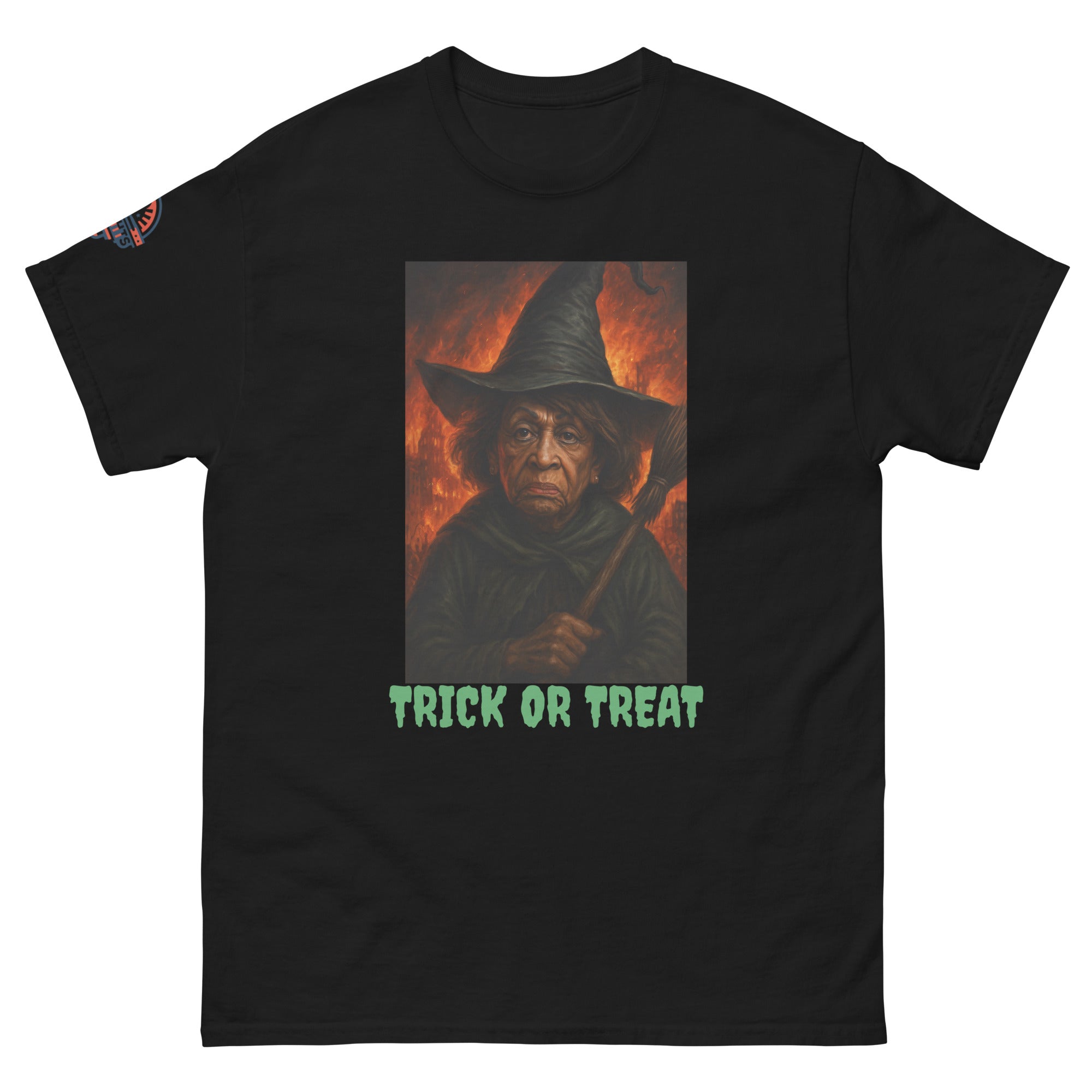 Funny Halloween Witch Black T-Shirt - Scary Trick or Treat Graphic Tee (front view)