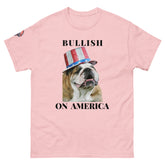 Bullish on America English Bulldog T-Shirt in pink - patriotic USA dog lover tee