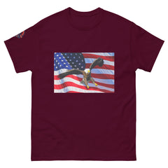 Maroon flying bald eagle American Flag T-shirt