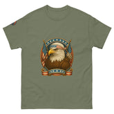 Patriotic bald eagle t-shirt with American flag headband - Freedom Fighter Eagle Tee in military green