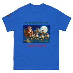 Blue "Making Christmas Great Again" patriotic Santa shirt - conservative Christmas gift for Trump supporters.