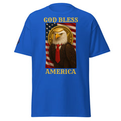 God Bless America patriotic Trump eagle T-shirt in blue with American flag and bald eagle graphic