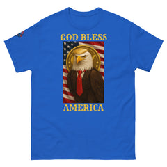 God Bless America patriotic eagle T-shirt in blue with American flag and bald eagle graphic