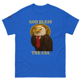 God Bless The USA patriotic eagle T-shirt in blue with Golden Age and bald eagle graphic
