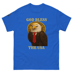 God Bless The USA patriotic eagle T-shirt in blue with Golden Age and bald eagle graphic
