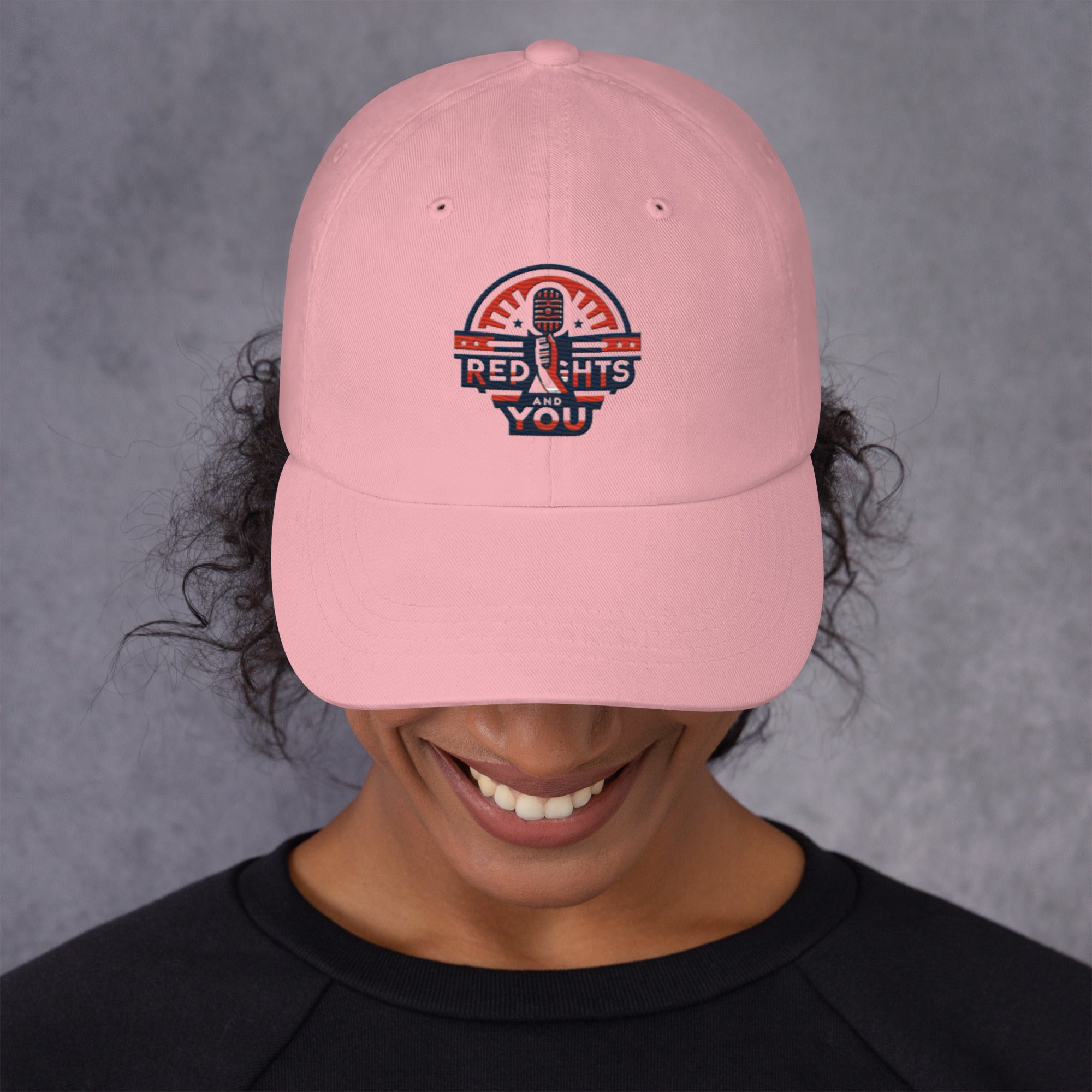 Conservative adjustable pink baseball cap with embroidered logo