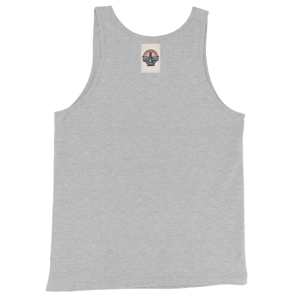 Back view of gray patriotic tank top