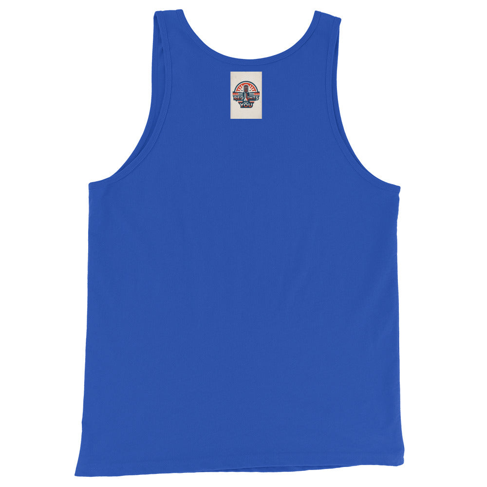 Back view of blue patriotic tank top