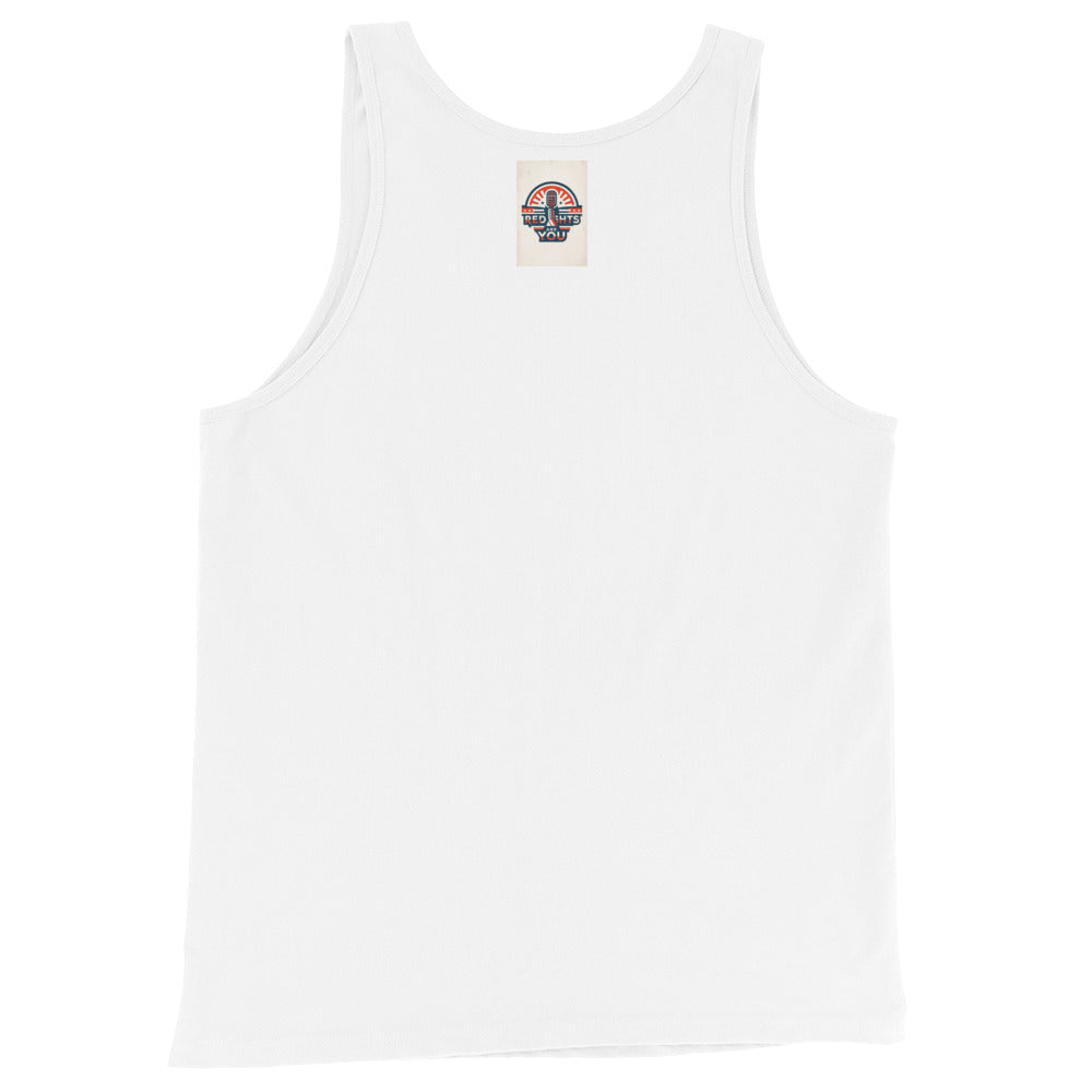 Back view of white patriotic tank top