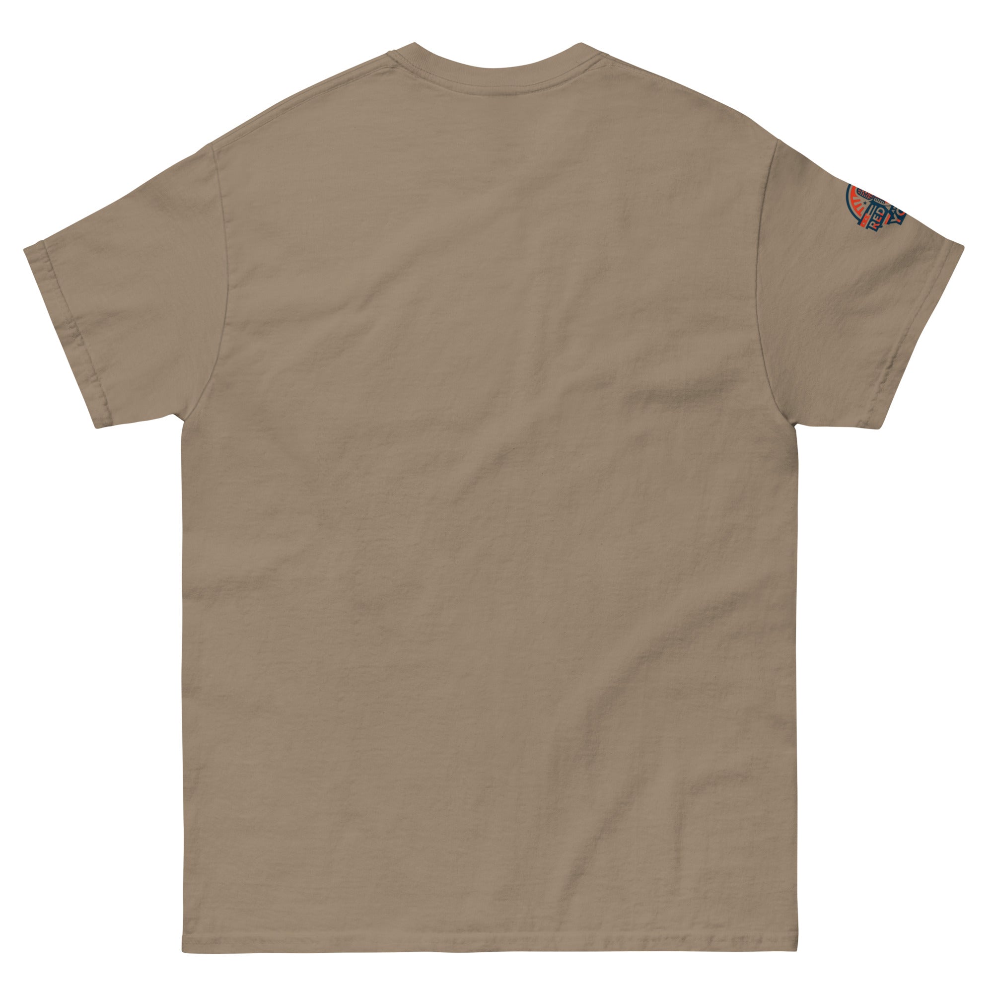 Santa Trump MAGA Christmas T-Shirt in brown savana - patriotic holiday shirt (rear view)