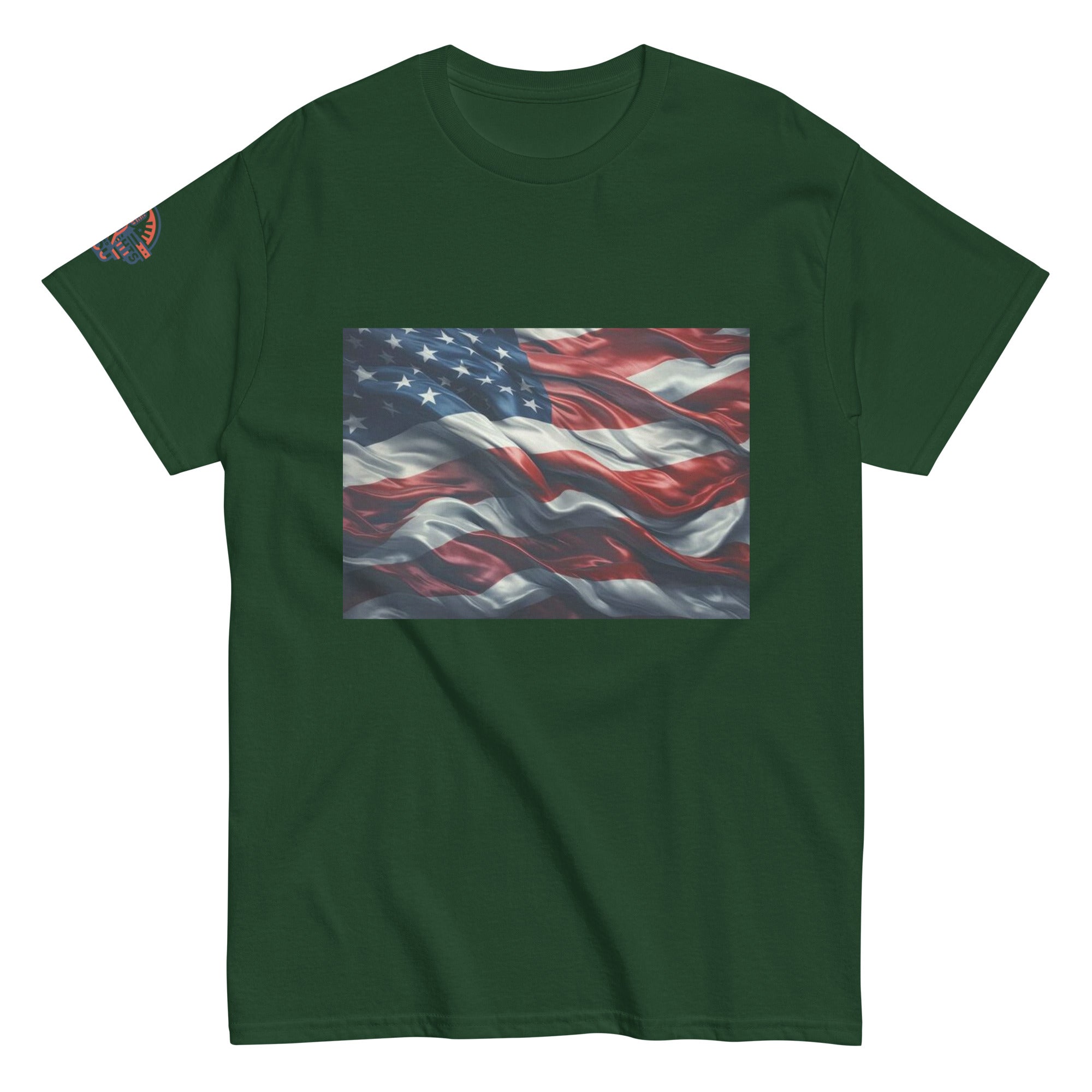 Green Waves of Freedom American Flag T-Shirt - Veteran and Military Inspired Tee