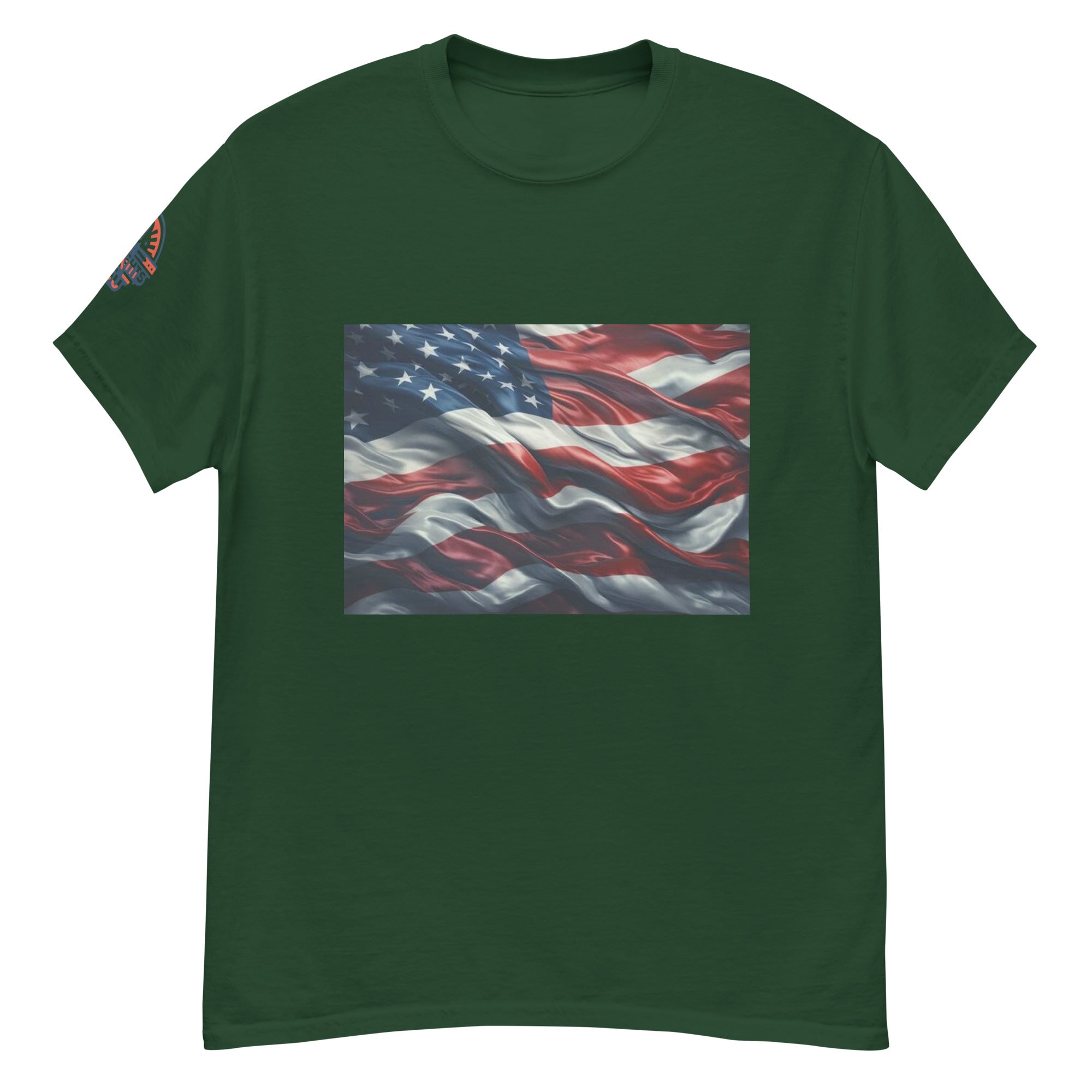 Green Waves of Freedom American Flag T-Shirt - Patriotic USA Tee Unisex (front view)