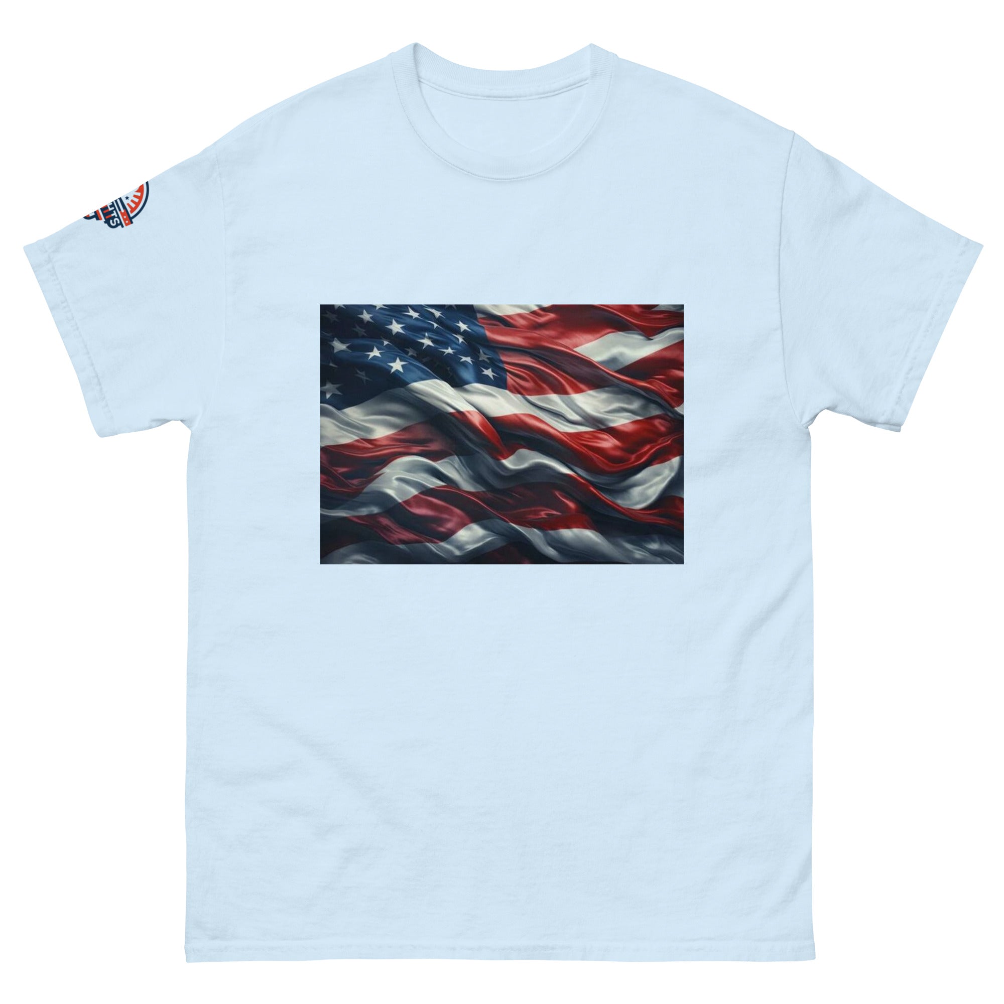 Light Blue Waves of Freedom American Flag T-Shirt - Patriotic Summer Tee