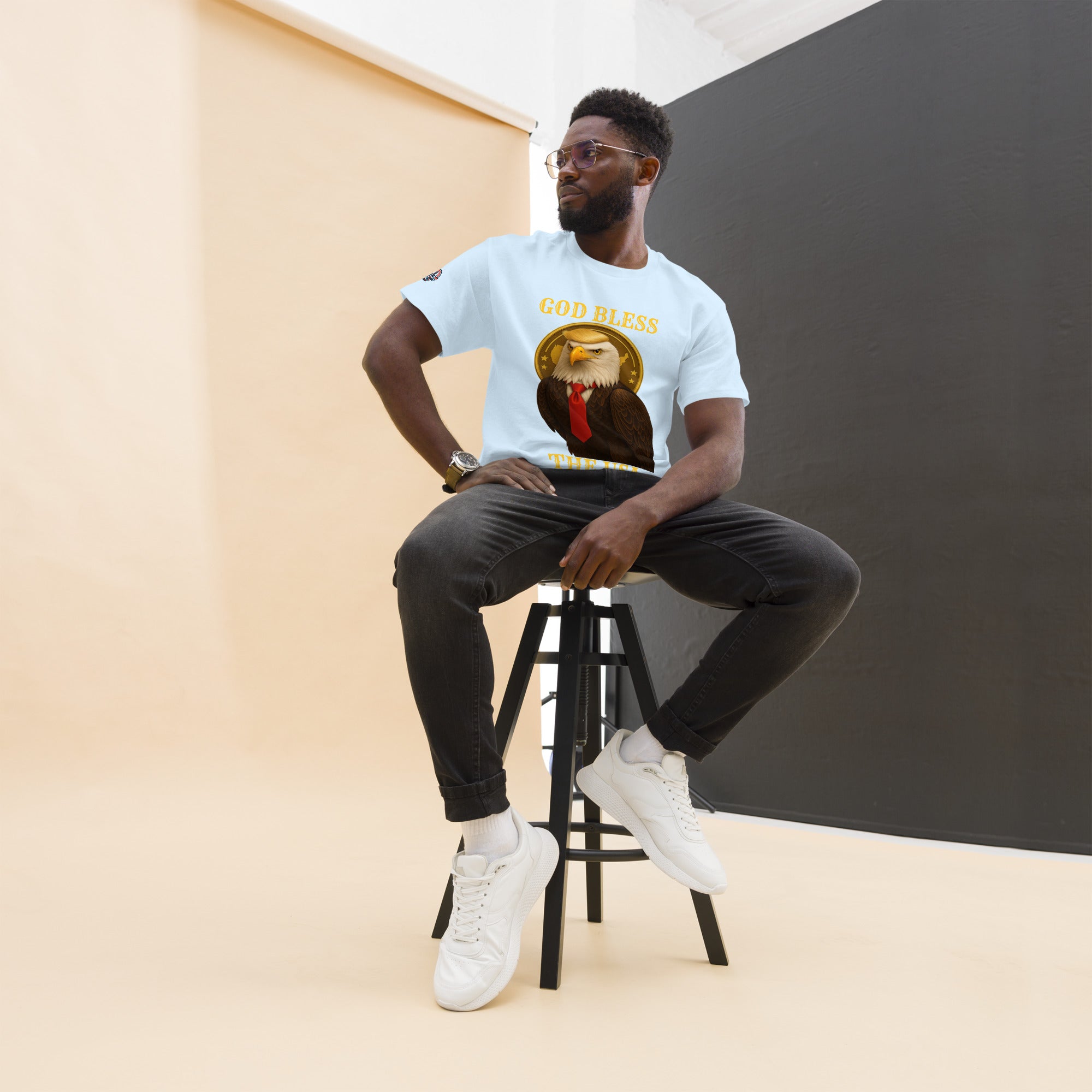 Patriotic God Bless The USA Trump eagle T-shirt available in multiple colors, unisex classic fit tee