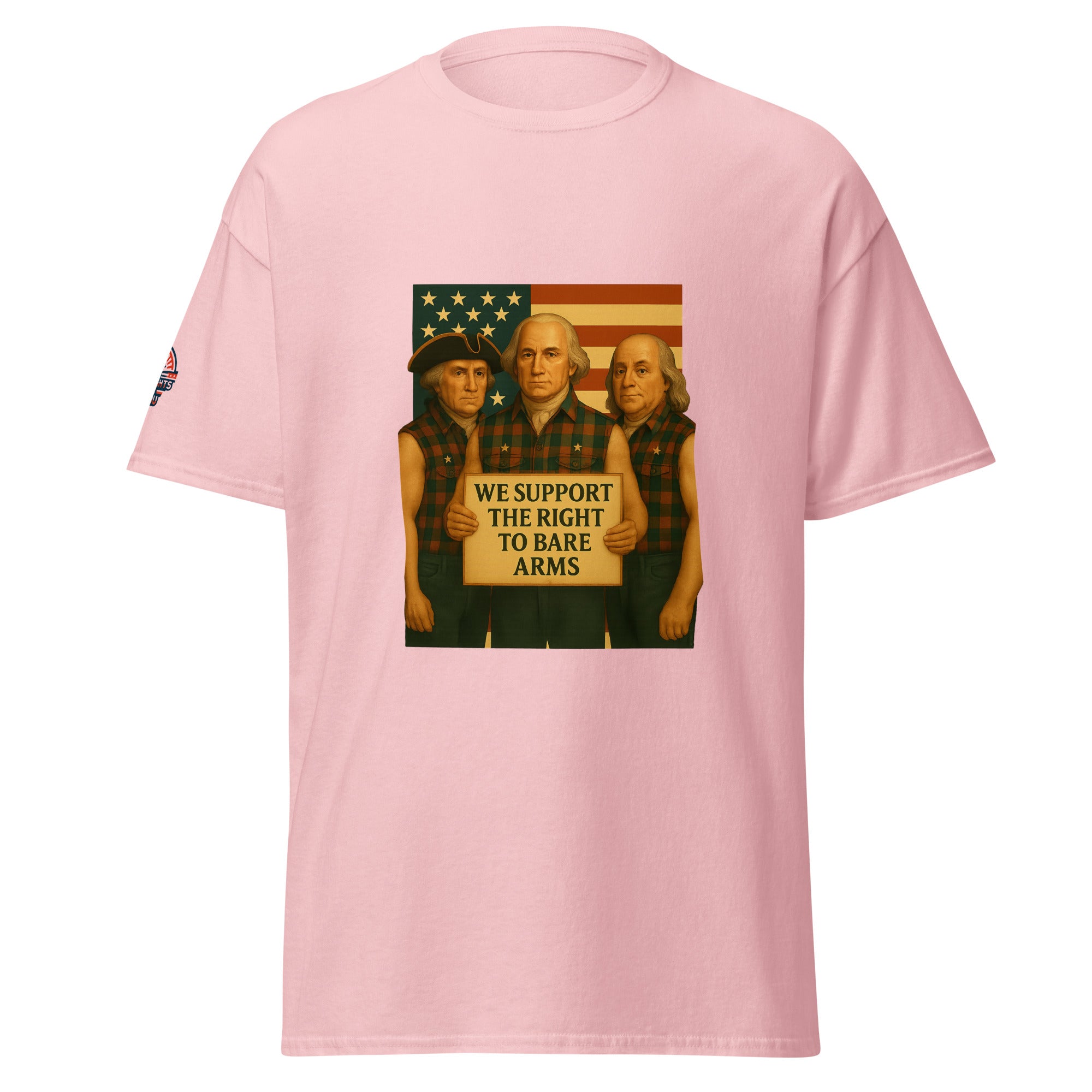 Founding Fathers "Right to Bare Arms" flag funny patriotic pink tee