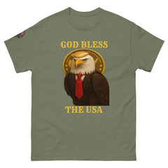 God Bless The USA Patriotic Eagle T-Shirt - American Pride Unisex Tee in Military Green