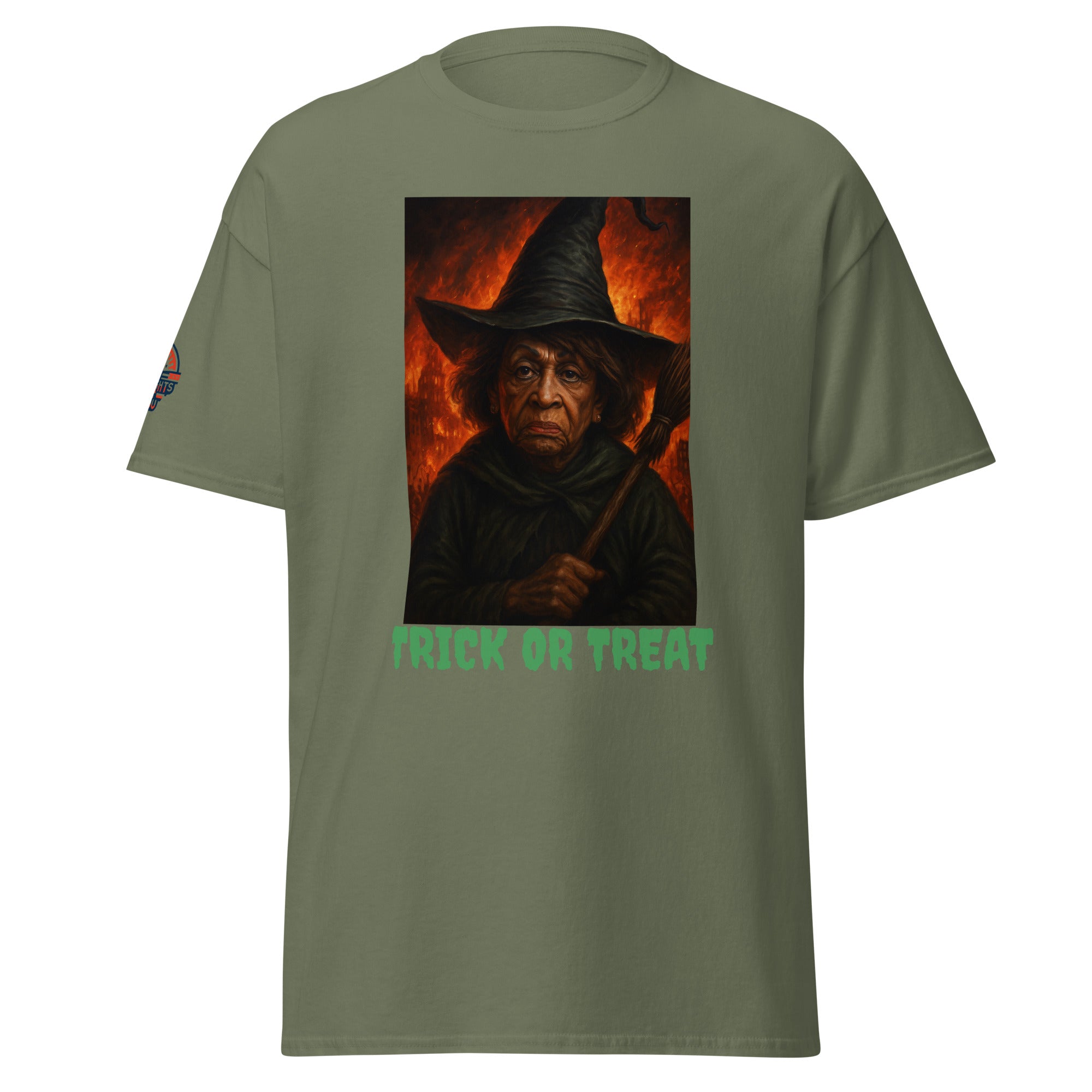 Military Green Witch Graphic Tee - Funny Trick or Treat Halloween shirt