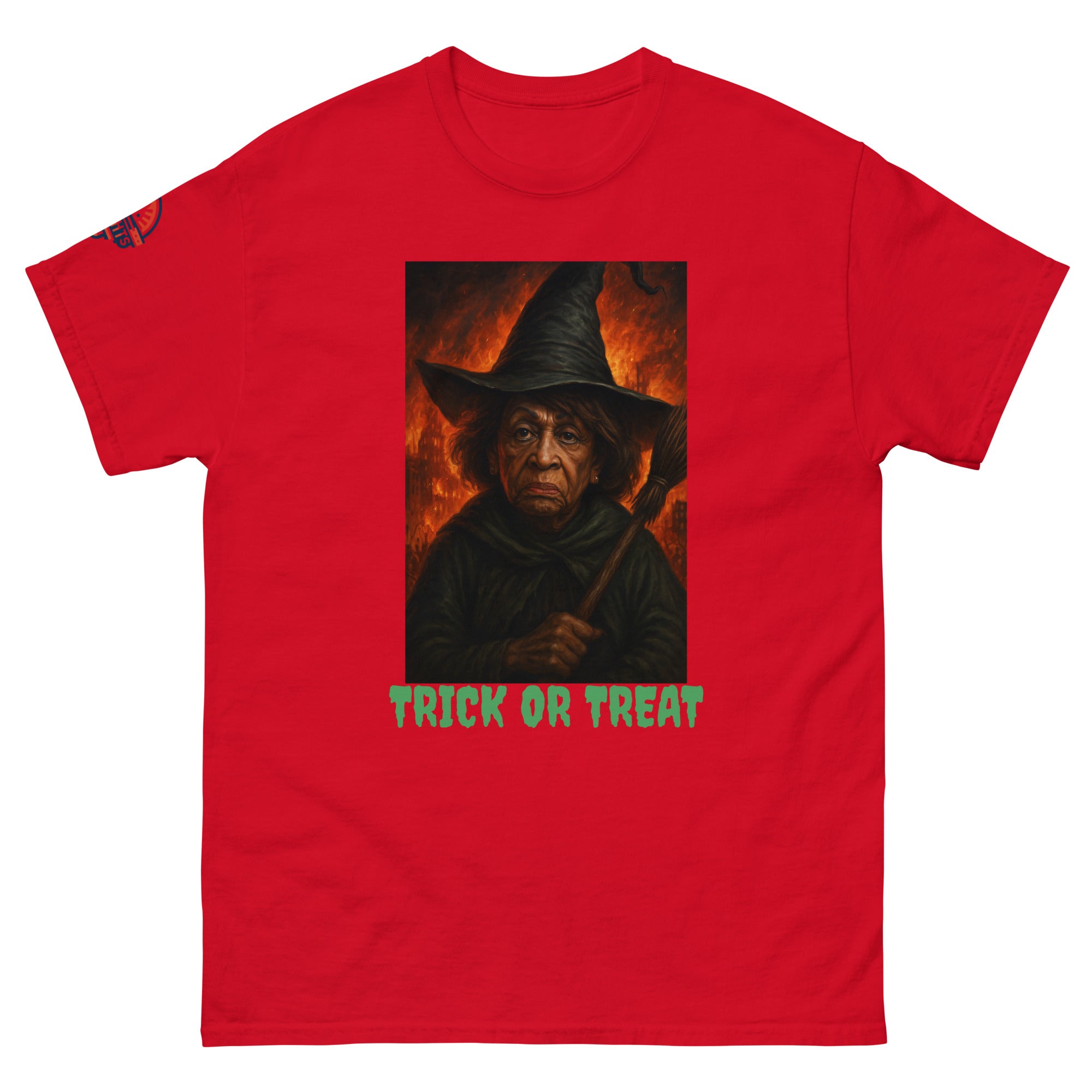 Funny Halloween Witch Red T-Shirt - Scary Trick or Treat Graphic Tee (front view)