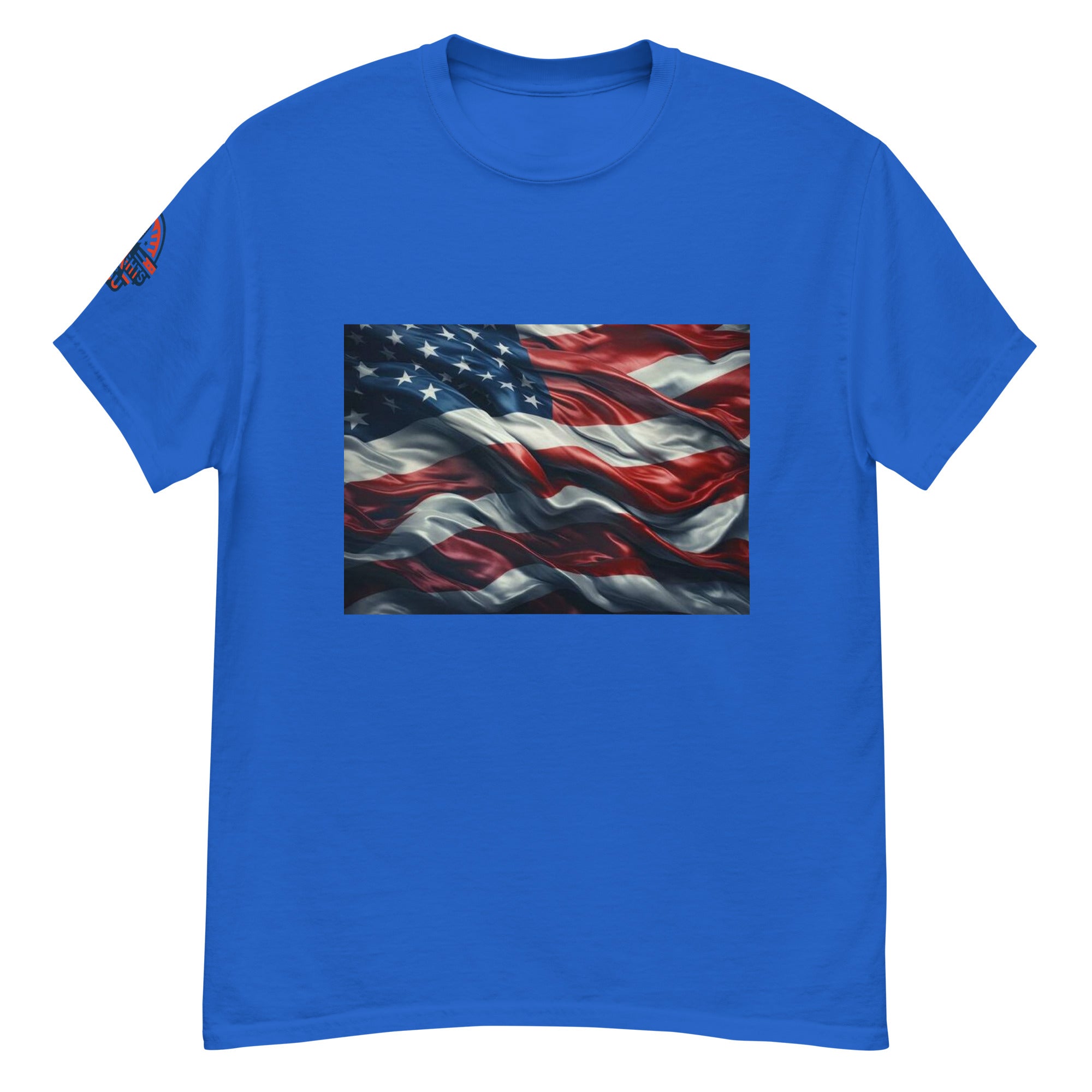 Blue Waves of Freedom American Flag T-Shirt - Patriotic USA Tee Unisex (front view)