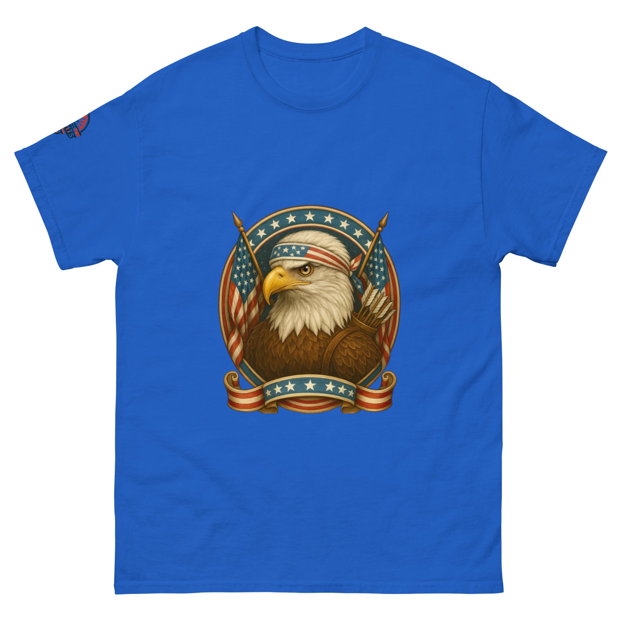 Blue patriotic bald eagle tee - Freedom Fighter Eagle shirt with flag headband