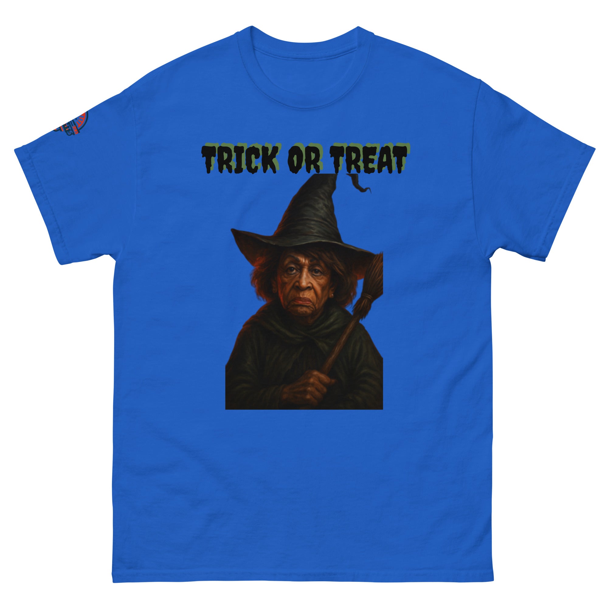 Blue Funny Halloween Witch T-Shirt - Scary Trick or Treat Graphic Tee (front view)