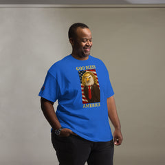 Unisex big and tall God Bless America eagle T-shirt in blue, patriotic American flag graphic tee