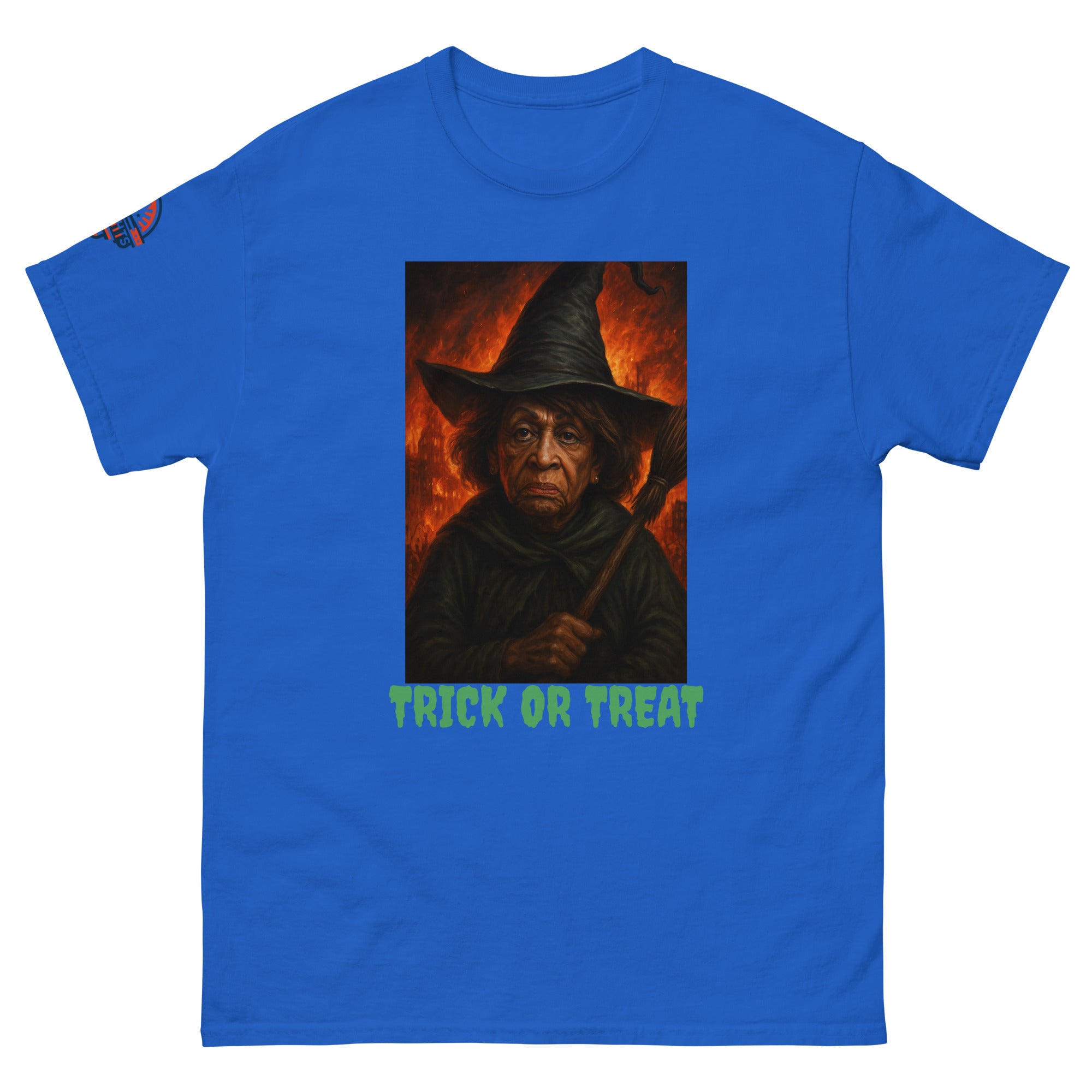 Funny Halloween Witch Blue T-Shirt - Scary Trick or Treat Graphic Tee (front view)