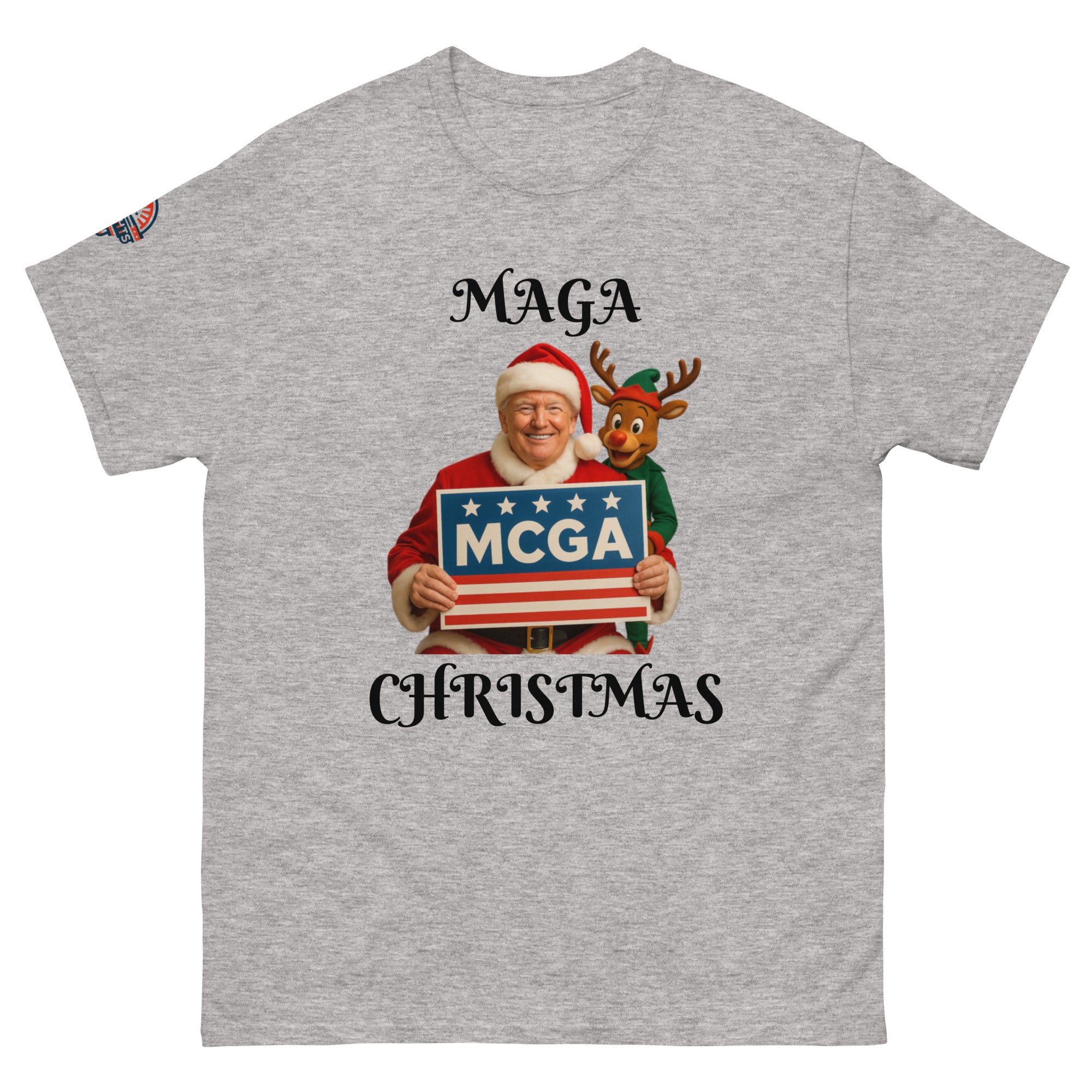 Santa Trump MAGA Christmas T-Shirt in gray - patriotic holiday shirt