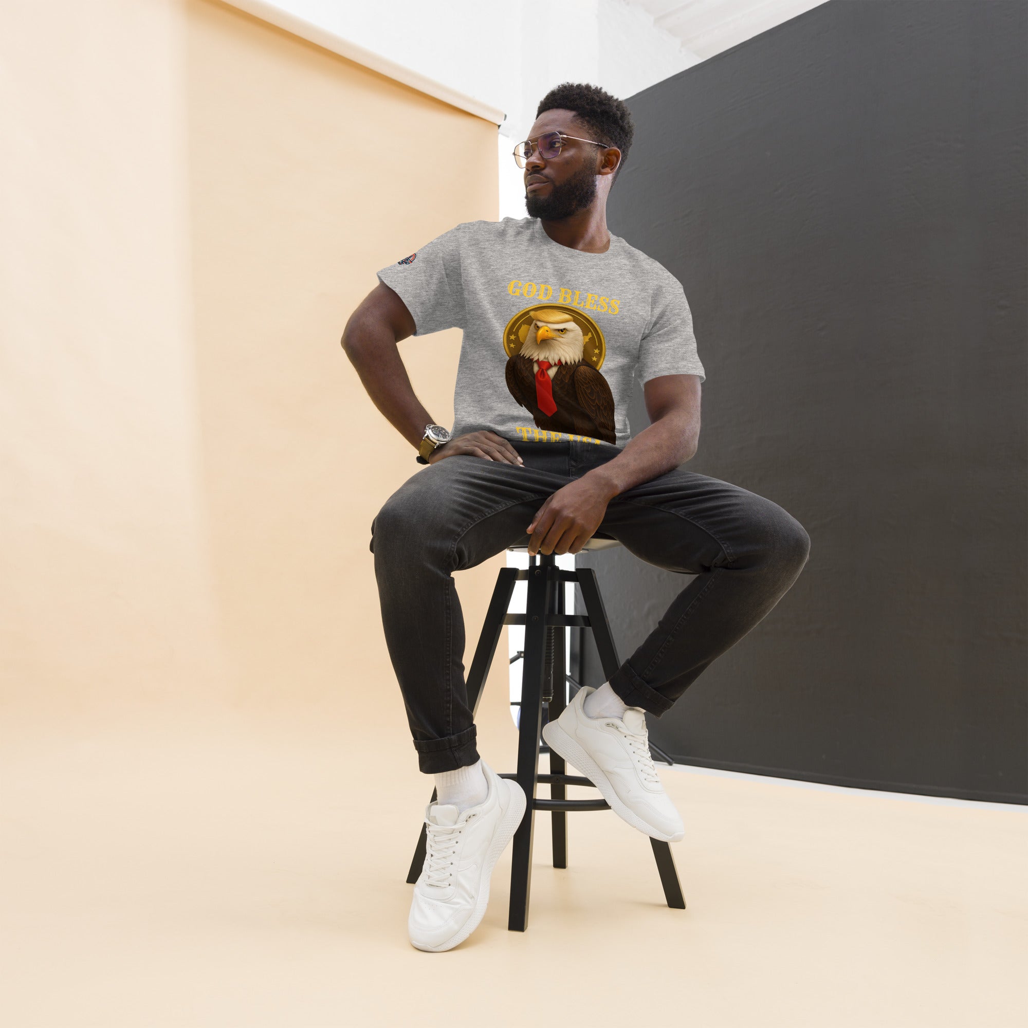 Patriotic God Bless The USA Trump eagle T-shirt available in multiple colors, unisex classic fit tee
