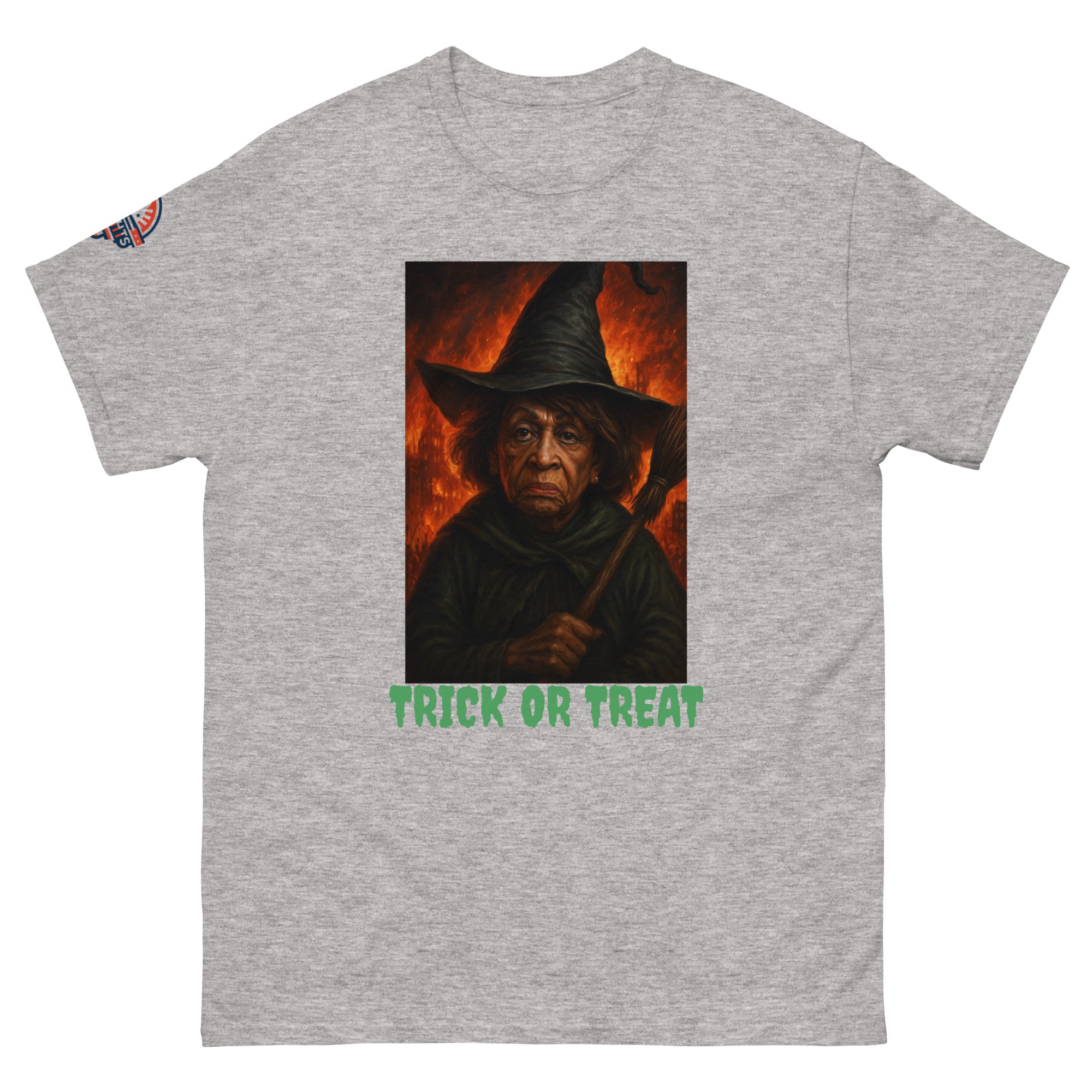 Funny Halloween Witch Gray T-Shirt - Scary Trick or Treat Graphic Tee (front view)