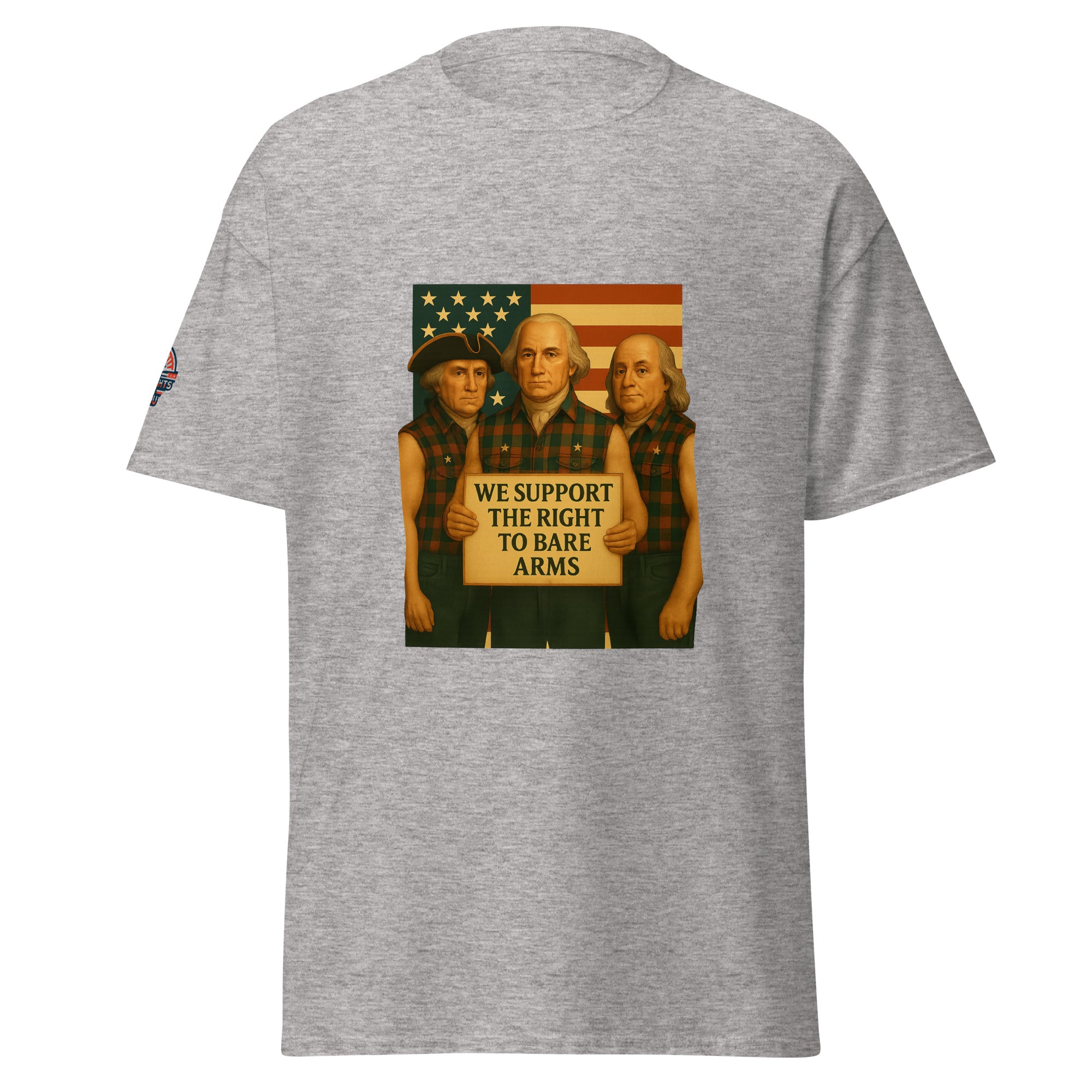 Founding Fathers "Right to Bare Arms" flag funny patriotic gray tee