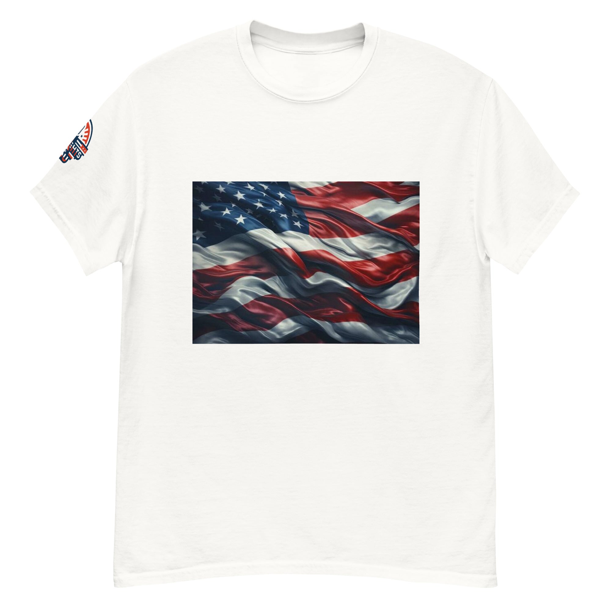 White Waves of Freedom American Flag T-Shirt - Patriotic USA Tee Unisex (front view)