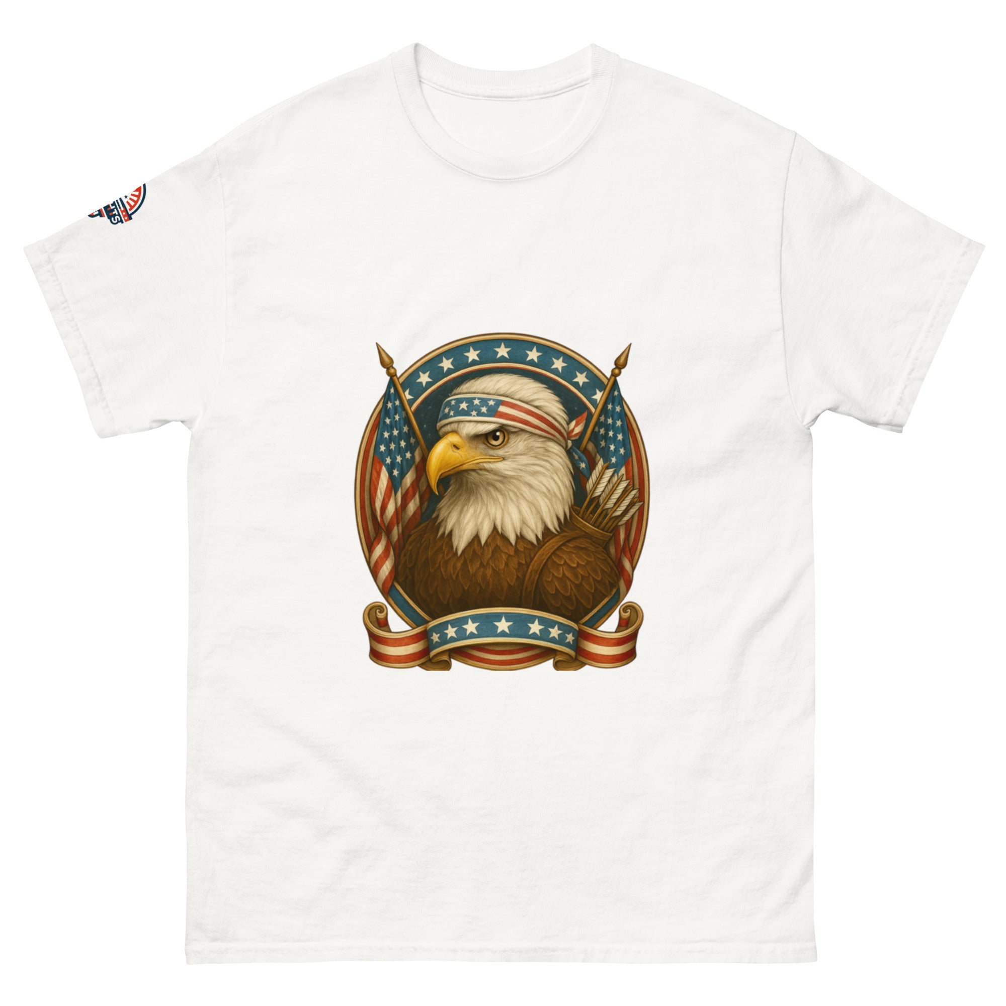 White Freedom Fighter Eagle tee with bold patriotic design