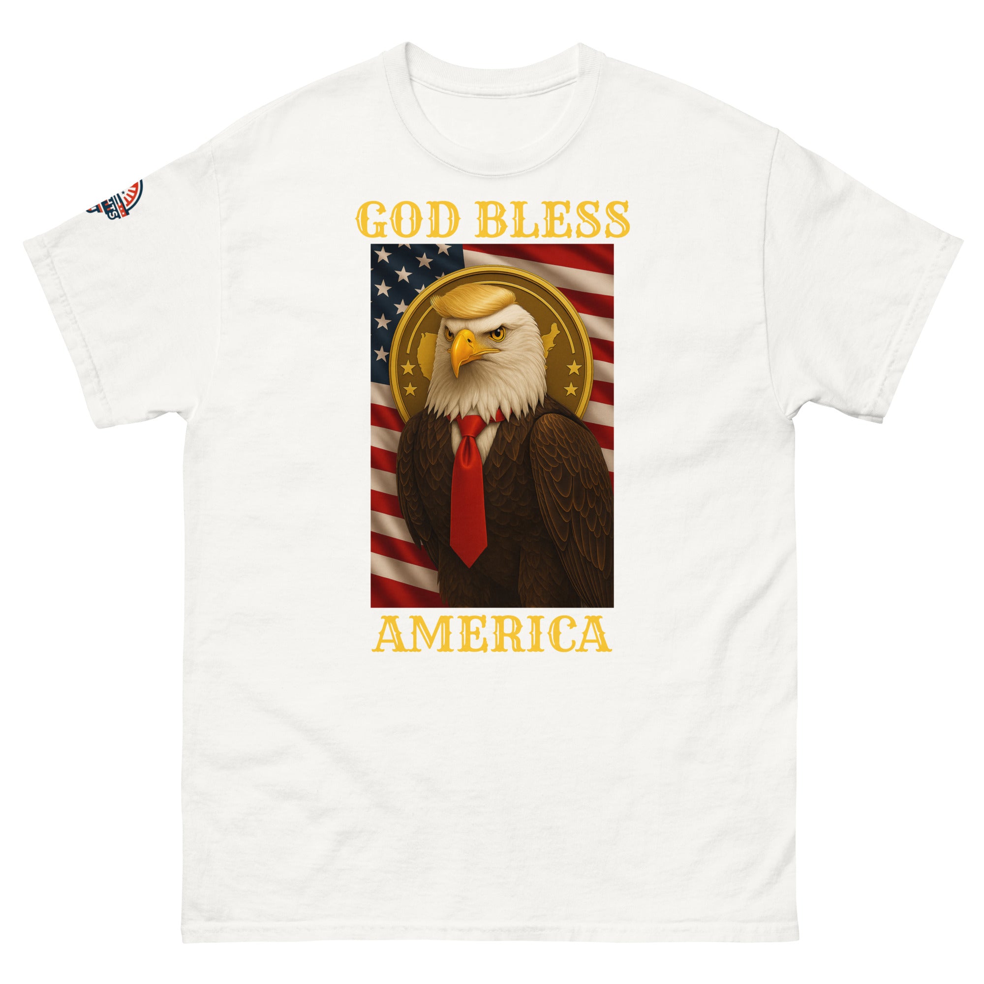 Patriotic God Bless America Trump eagle T-shirt available in multiple colors, unisex classic fit tee
