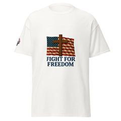 White Fight for Freedom patriotic Cross - USA flag t-shirt front