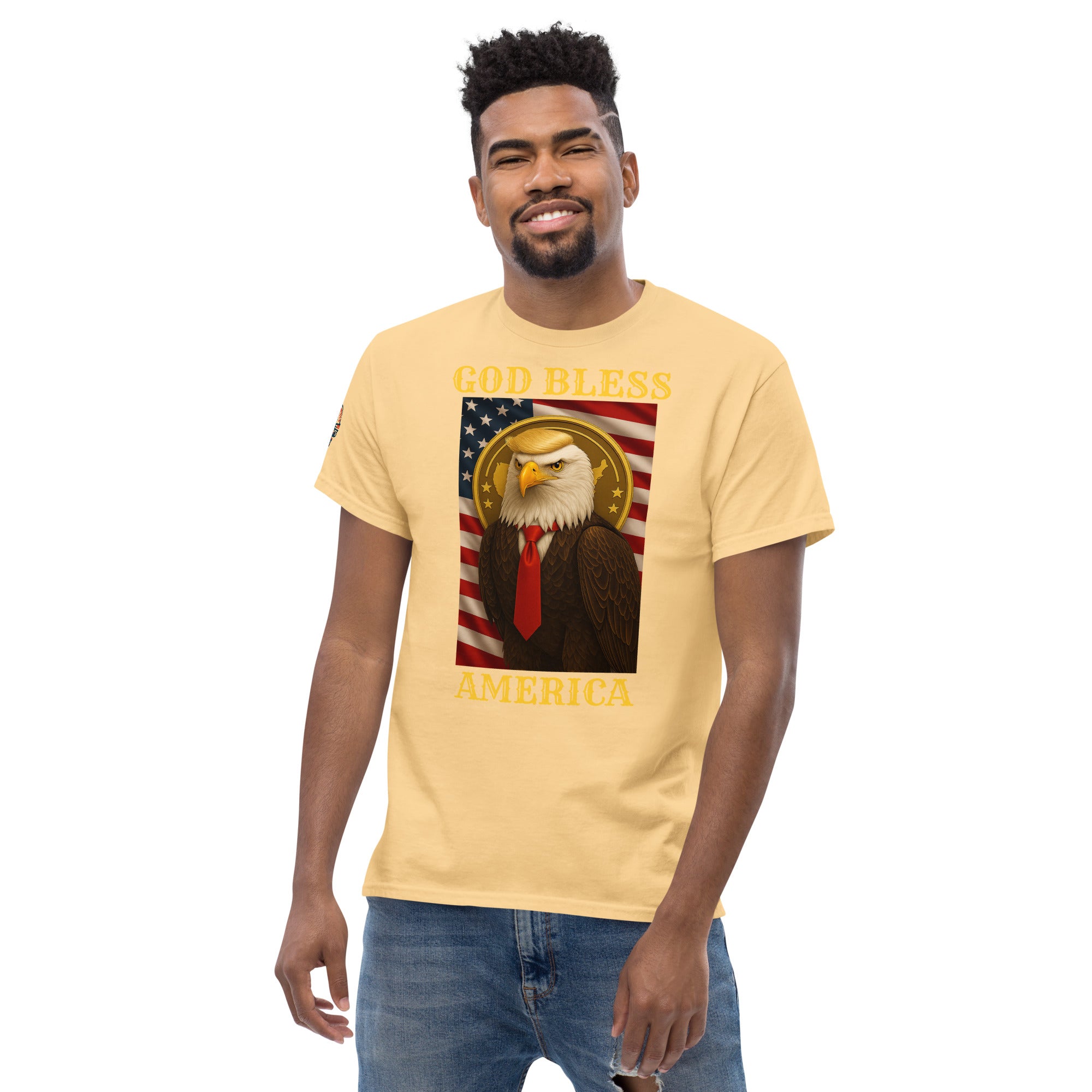 Patriotic God Bless America Trump eagle T-shirt available in multiple colors, unisex classic fit tee