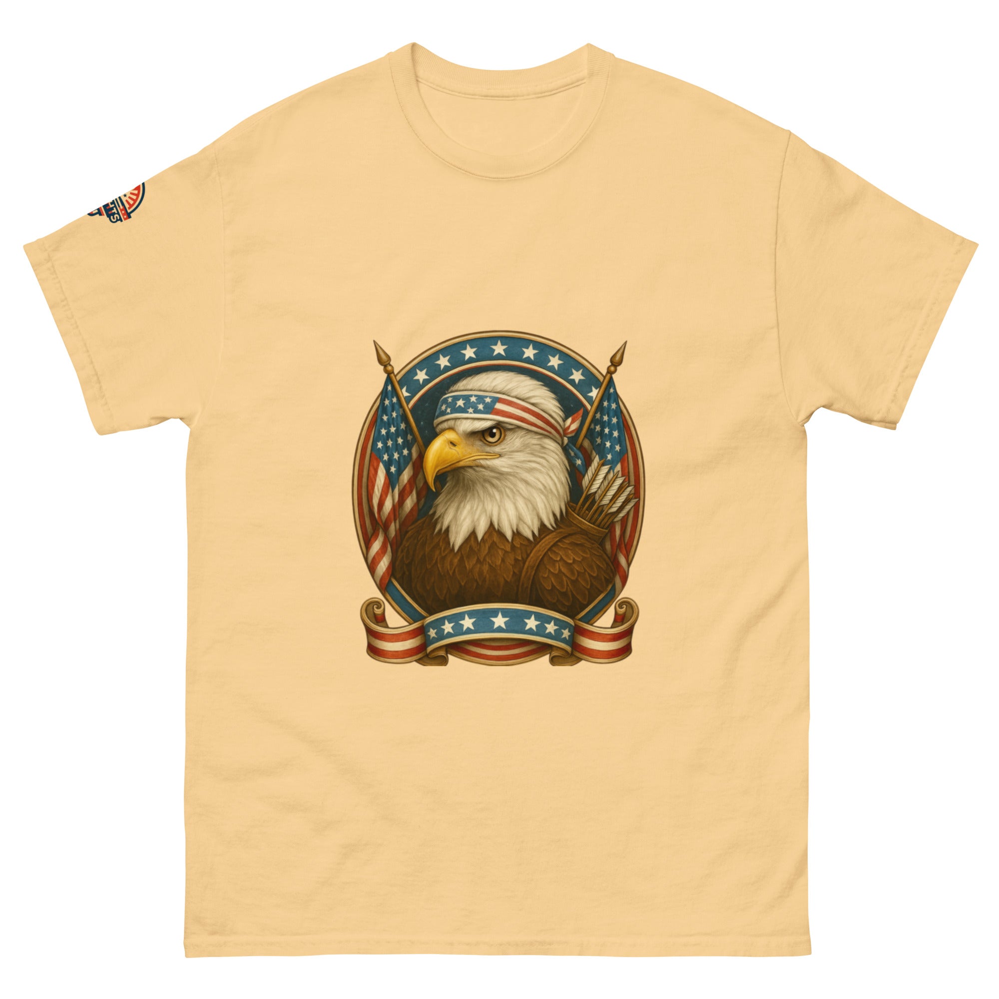 Yellow patriotic bald eagle t-shirt with American flag design - Freedom Fighter Eagle Tee.
