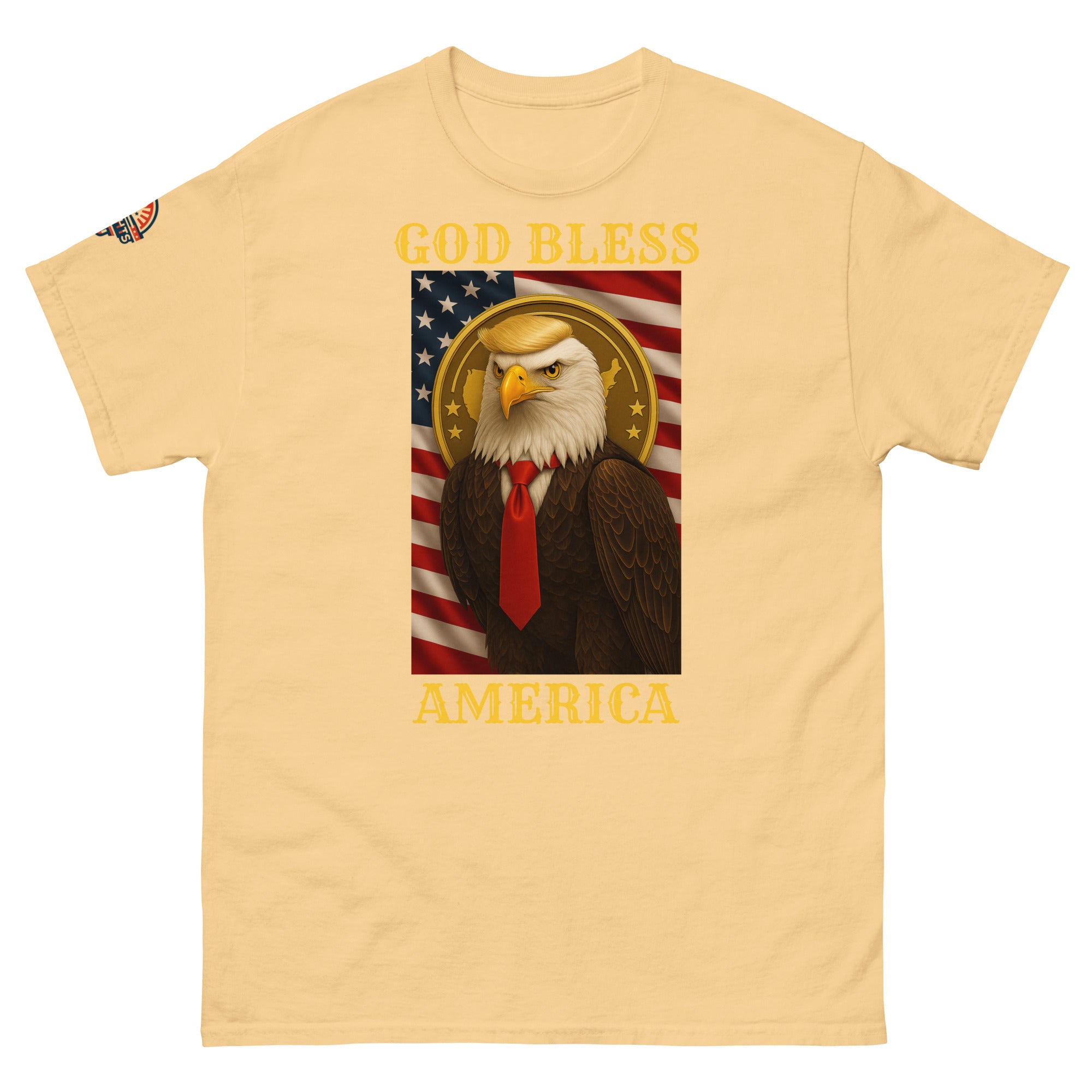 Patriotic God Bless America Trump eagle T-shirt available in multiple colors, unisex classic fit tee