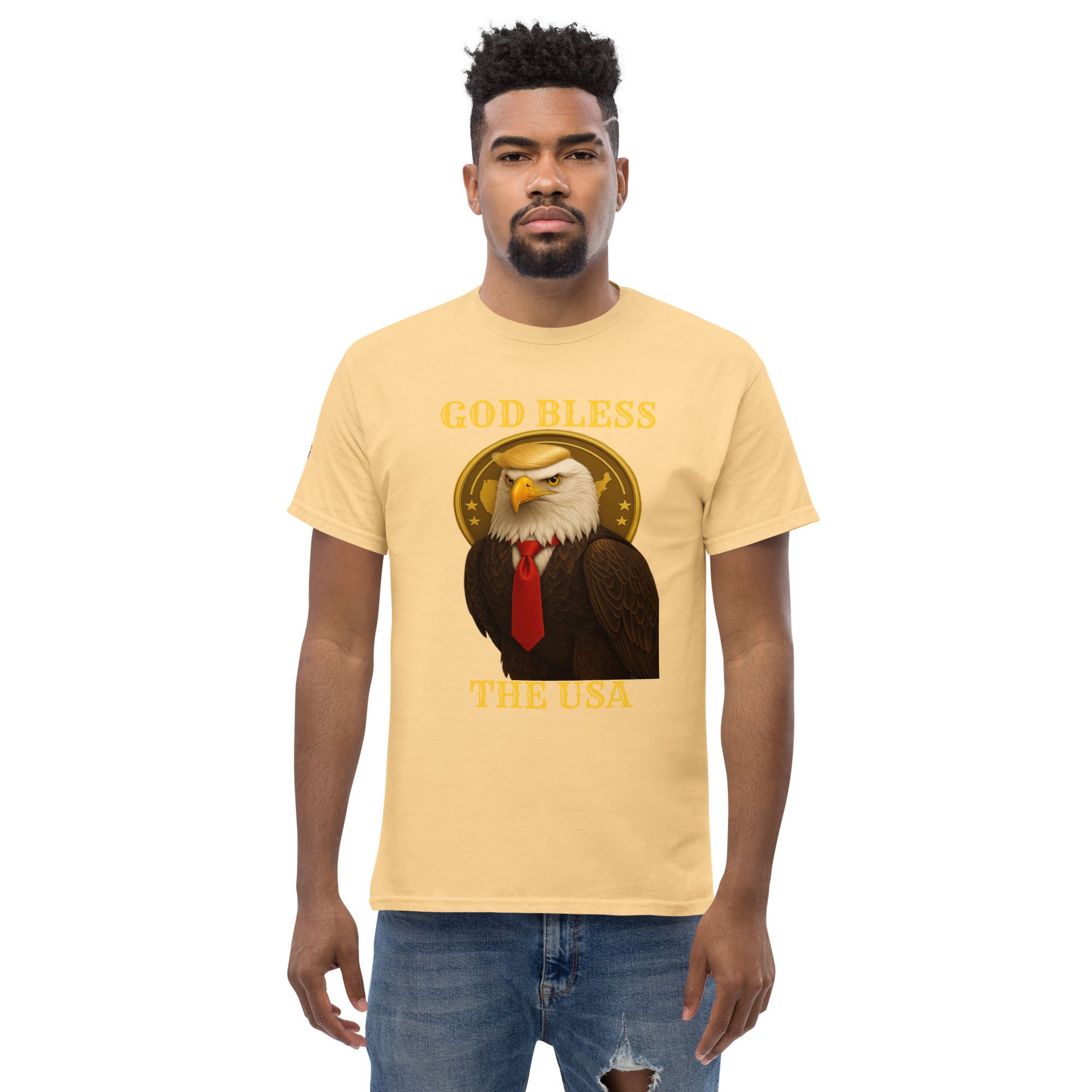 Patriotic God Bless The USA Trump eagle T-shirt available in multiple colors, unisex classic fit tee
