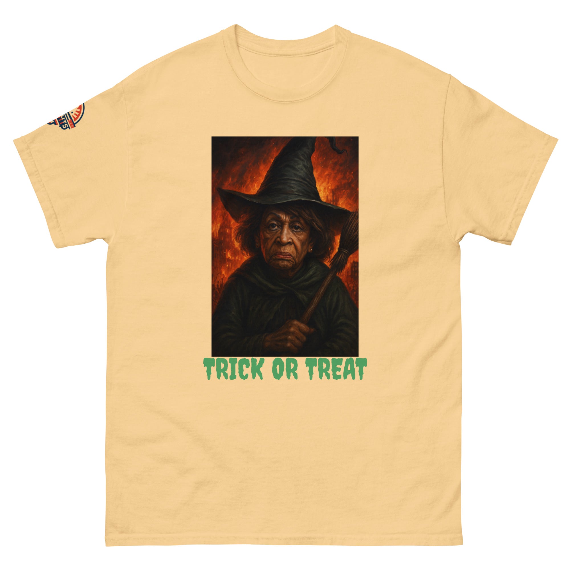 Funny Halloween Witch Yellow T-Shirt - Scary Trick or Treat Graphic Tee (front view)